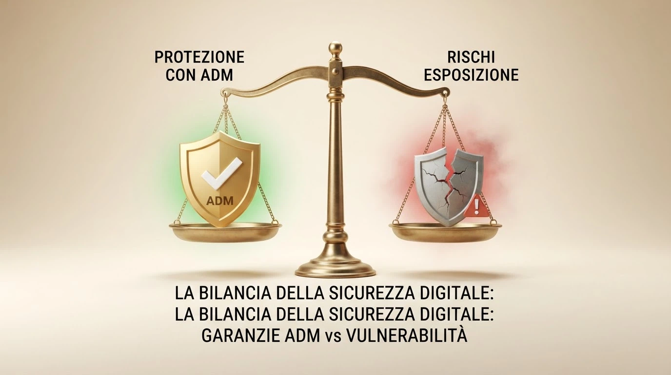 Bilancia visiva: da un lato le tutele ADM (RUA, limiti, ricorso), dall'altro i rischi non AAMS (blocco DNS, nessun ricorso)