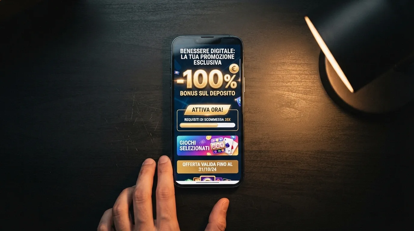 Pagina promozionale con bonus di benvenuto e condizioni di wagering di un casinò online