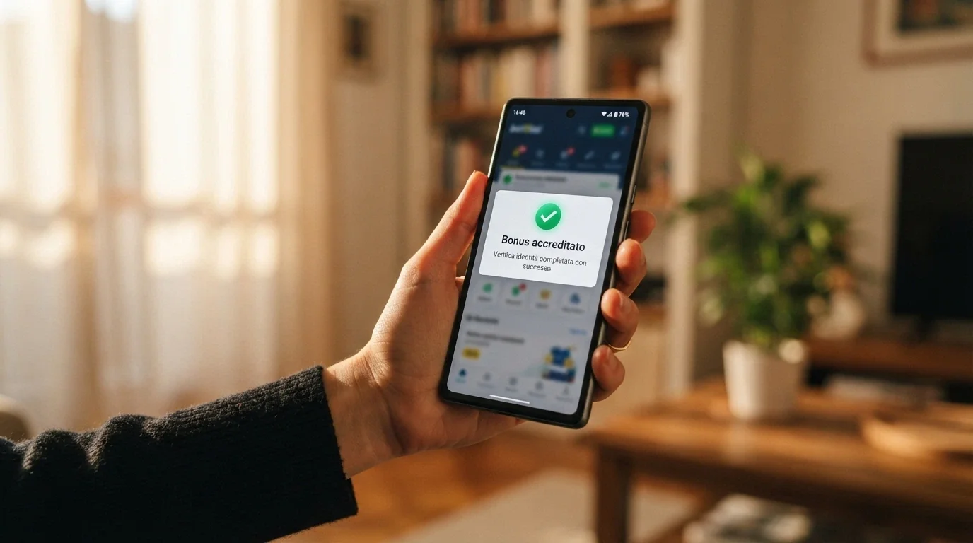 Schermata di registrazione SPID su smartphone con notifica di accredito bonus senza deposito