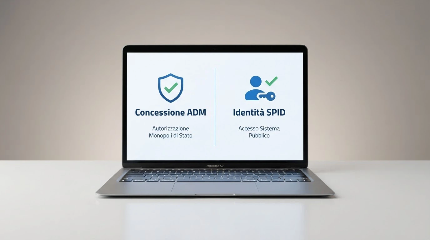 Il logo ufficiale dell'Agenzia delle Dogane e dei Monopoli accanto al simbolo SPID, separati da una linea tratteggiata che evidenzia i due livelli distinti di verifica e tutela