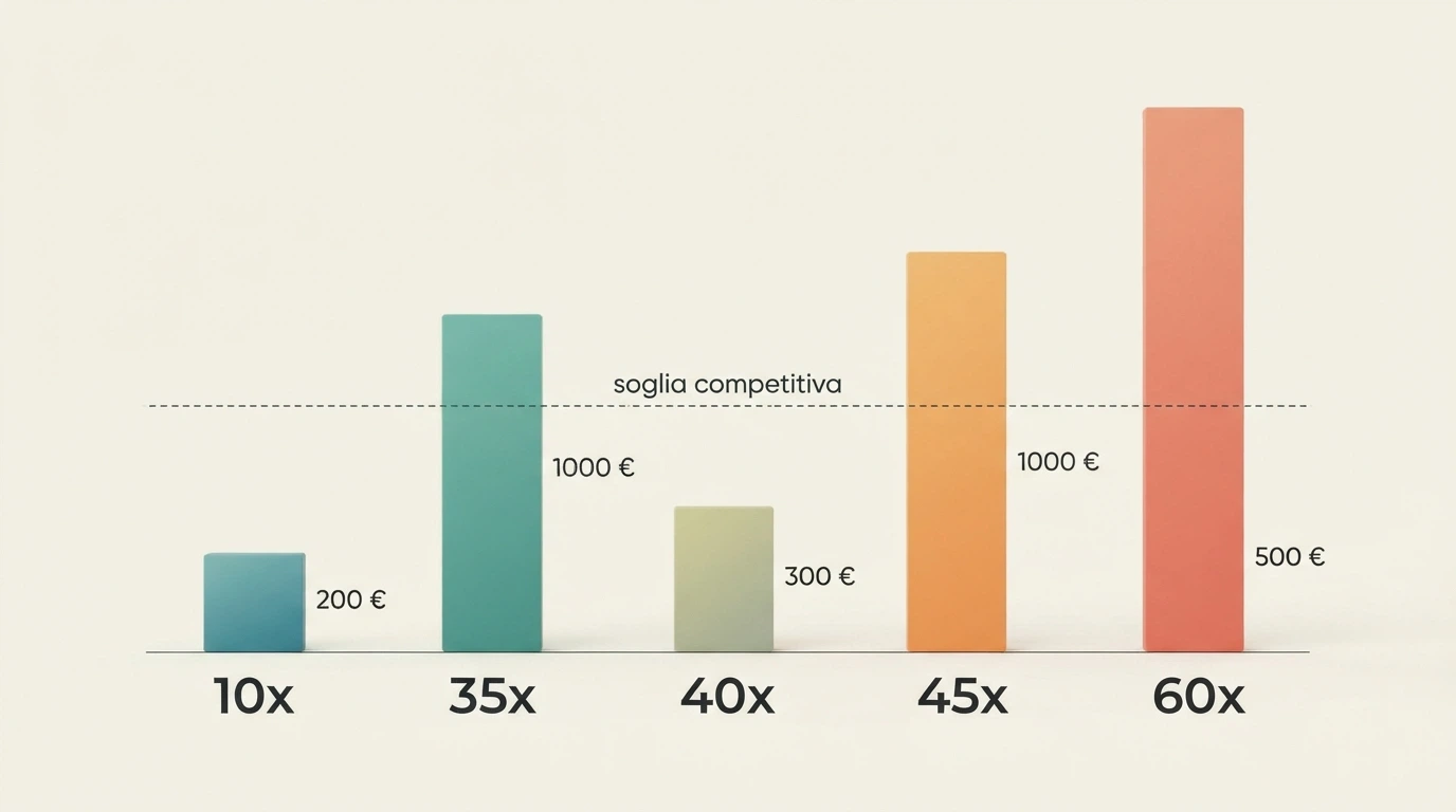 Tabella comparativa con colonne per concessione, bonus, wagering, giri gratis e validità, affiancate dai loghi dei 10 operatori