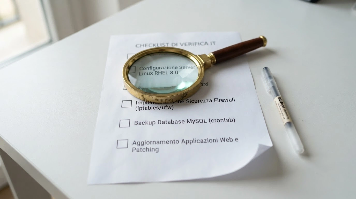 Una lente di ingrandimento posata su una checklist con le voci concessione, certificazione, audit e trasparenza