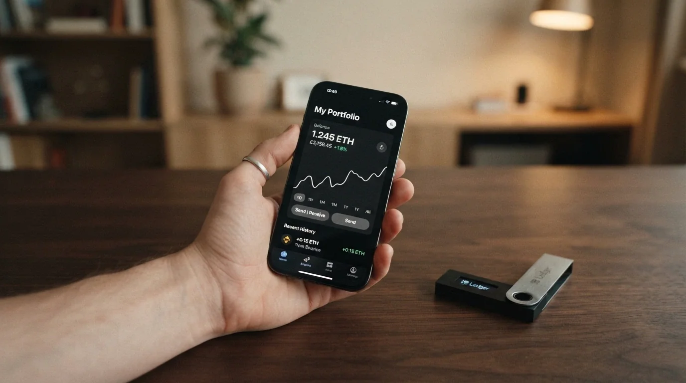 Una mano che tiene uno smartphone con un wallet crypto aperto accanto all'interfaccia di un casinò online