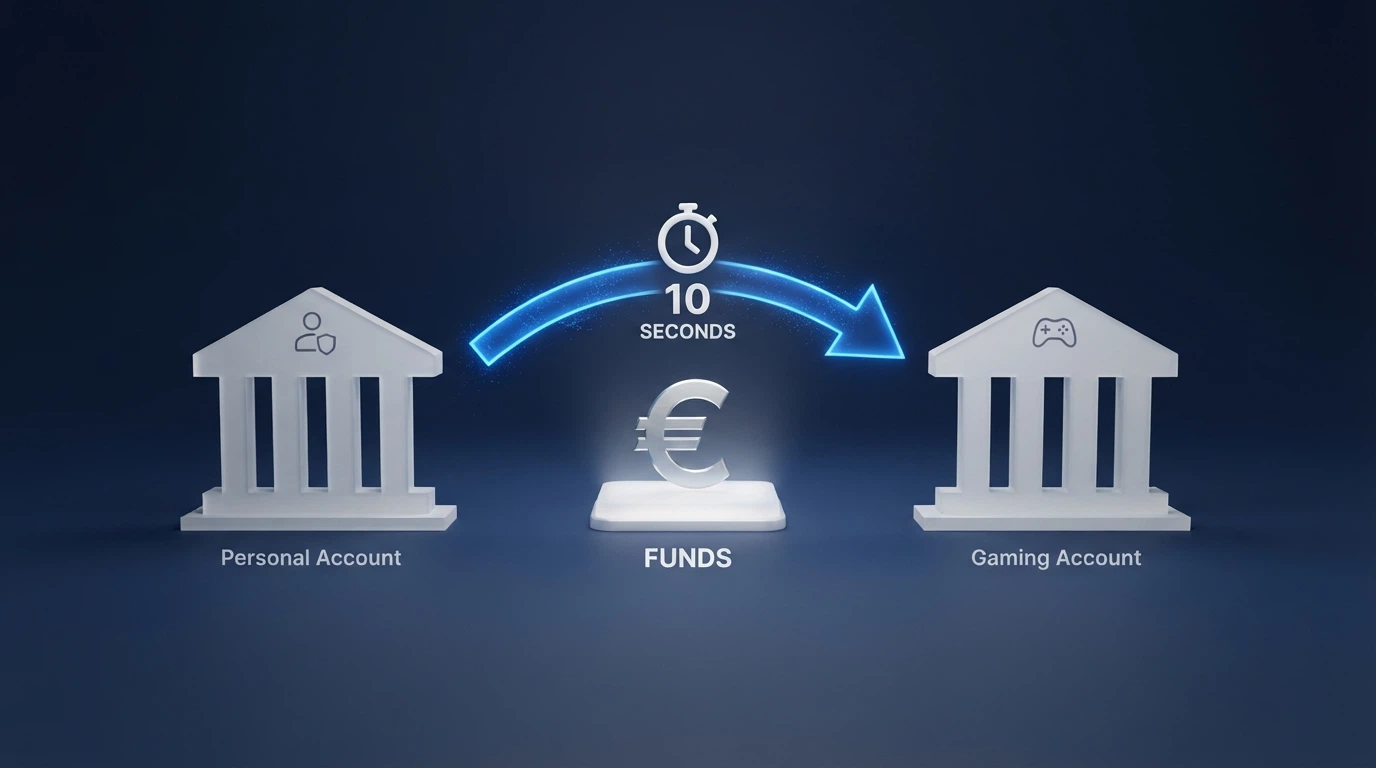 Schema del percorso di un bonifico SCT Inst dal conto corrente al conto gioco del casinò