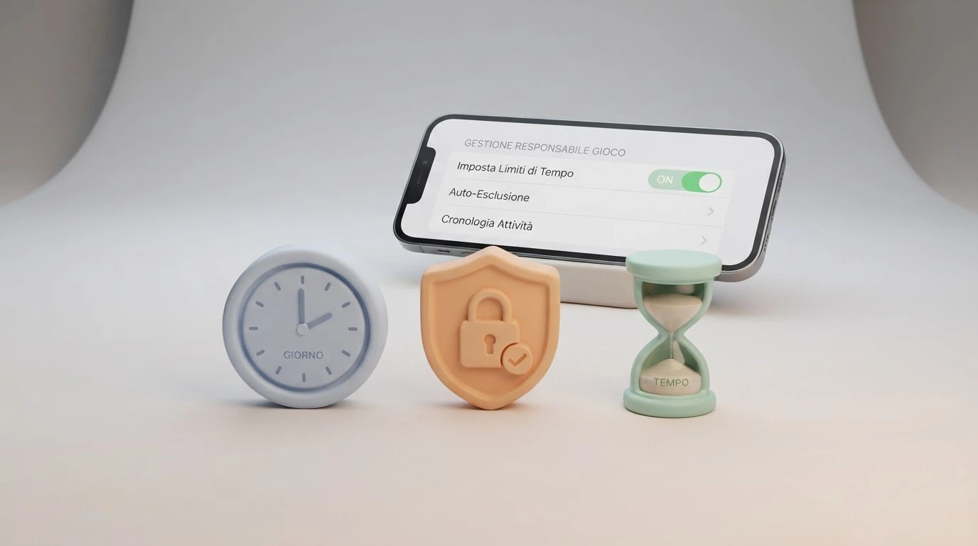 Icona del gioco responsabile con simboli di limite di deposito, autoesclusione e orologio