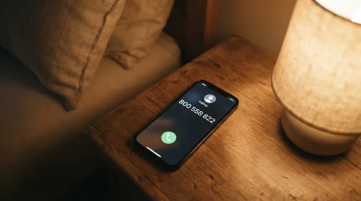 Una linea telefonica vintage in primo piano su sfondo sfocato, con il numero 800 558 822 composto sulla tastiera