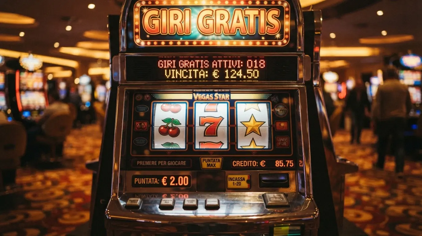 Una slot machine colorata con il contatore dei giri gratis attivo e la scritta «Free Spins» in evidenza