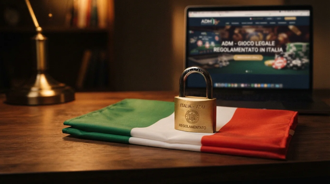 Il logo ADM accanto alla bandiera italiana con il simbolo del lucchetto