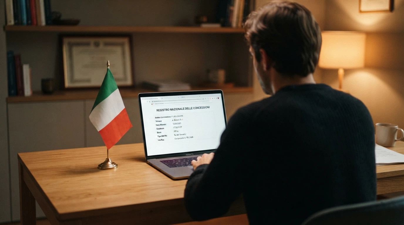 Il logo ufficiale dell'Agenzia delle Dogane e dei Monopoli accanto alla bandiera italiana e al testo «Concessionario Autorizzato» su uno sfondo istituzionale