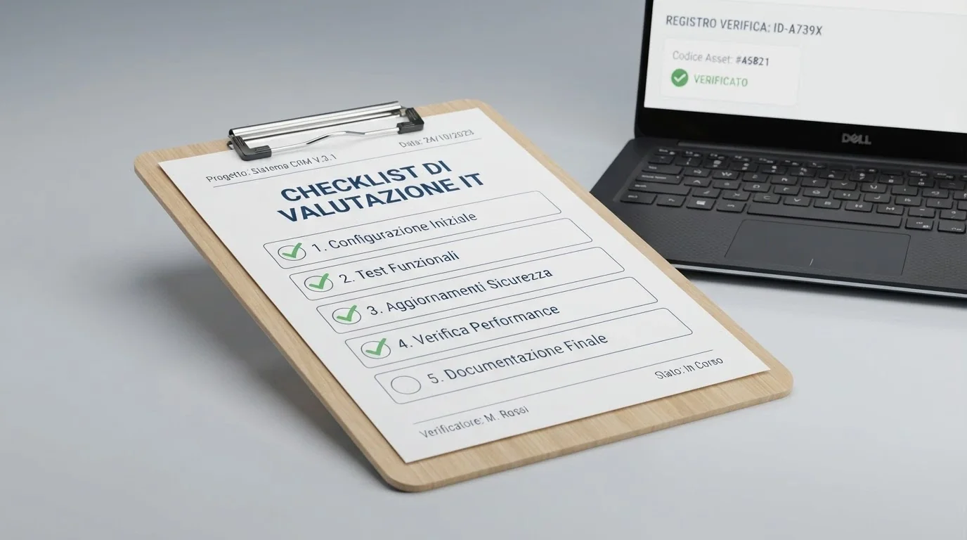 Una lista di controllo con i criteri di valutazione (licenza ADM, giri gratis, wagering, cap, validità) spuntati uno a uno, su uno sfondo di schermo con il registro ADM