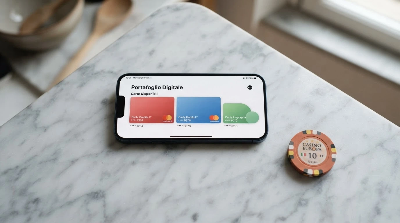 Un iPhone con il Wallet Apple aperto e accanto le icone di PostePay, PayPal, Skrill e carte di credito