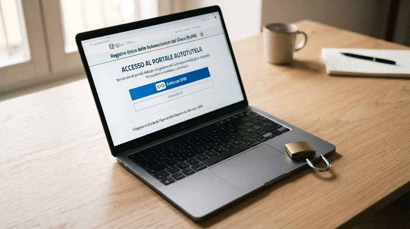 Schermata del portale autoesclusione ADM con SPID, affiancata da un lucchetto aperto a simboleggiare l'assenza di protezione sui siti non ADM