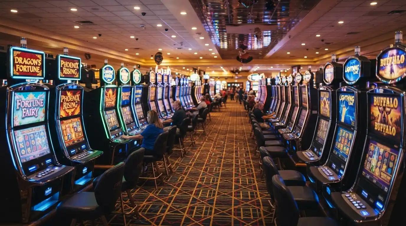 La sala slot machine al piano terra del Casinò di Sanremo con le circa 230 macchine del Salone