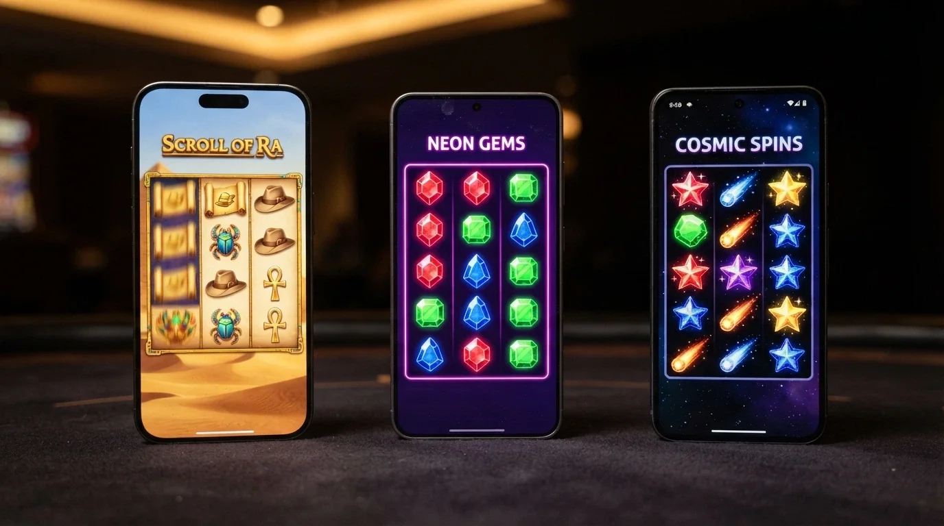 Tre schermate affiancate di Book of Dead, Starburst e Starburst XXXtreme, le slot più usate per i pacchetti da 70 giri