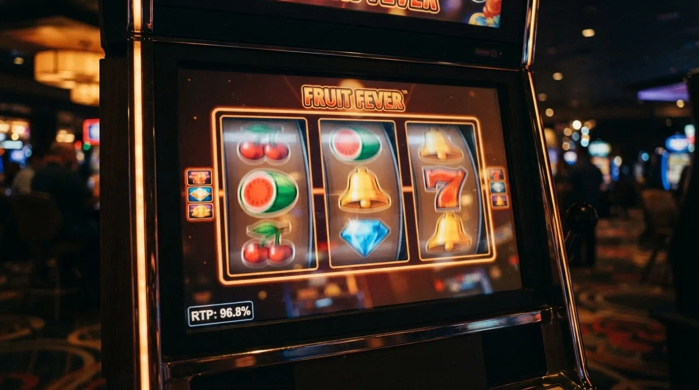 La schermata di una slot online con i rulli in movimento e il pannello dell'RTP visibile in basso a sinistra