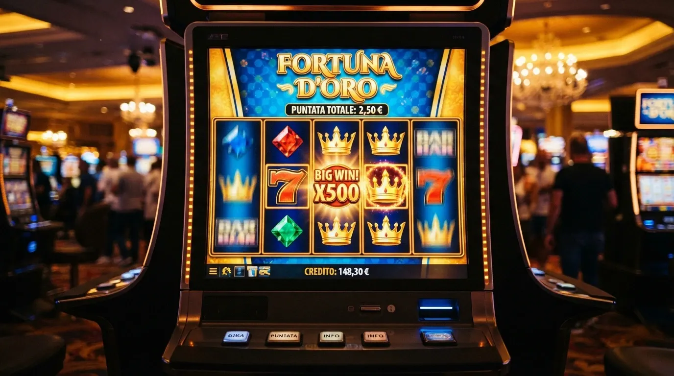 Interfaccia di una slot machine online con rulli colorati e moltiplicatori in evidenza
