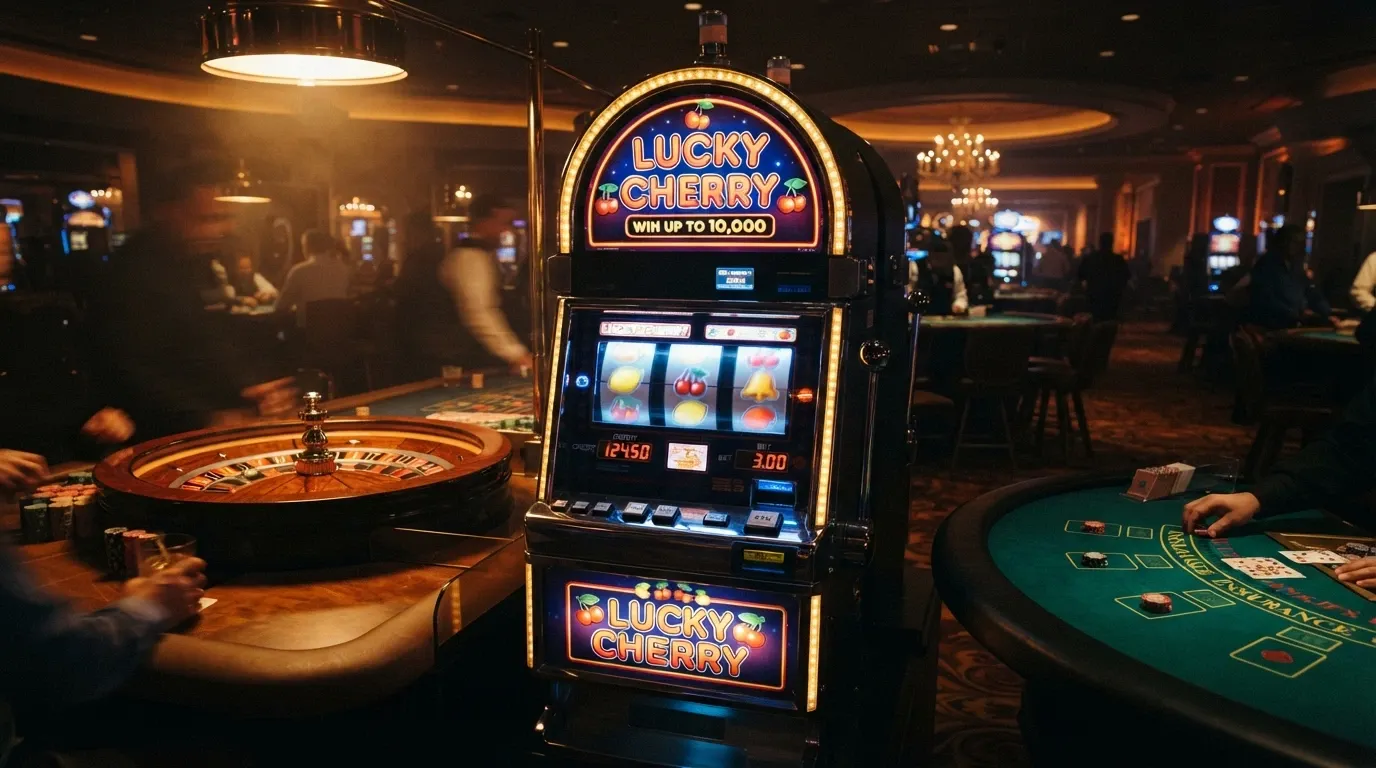 Una griglia di icone di giochi da casinò: le slot machine sono in primo piano e a colori, mentre roulette, blackjack e live casino sono in secondo piano e in bianco e nero