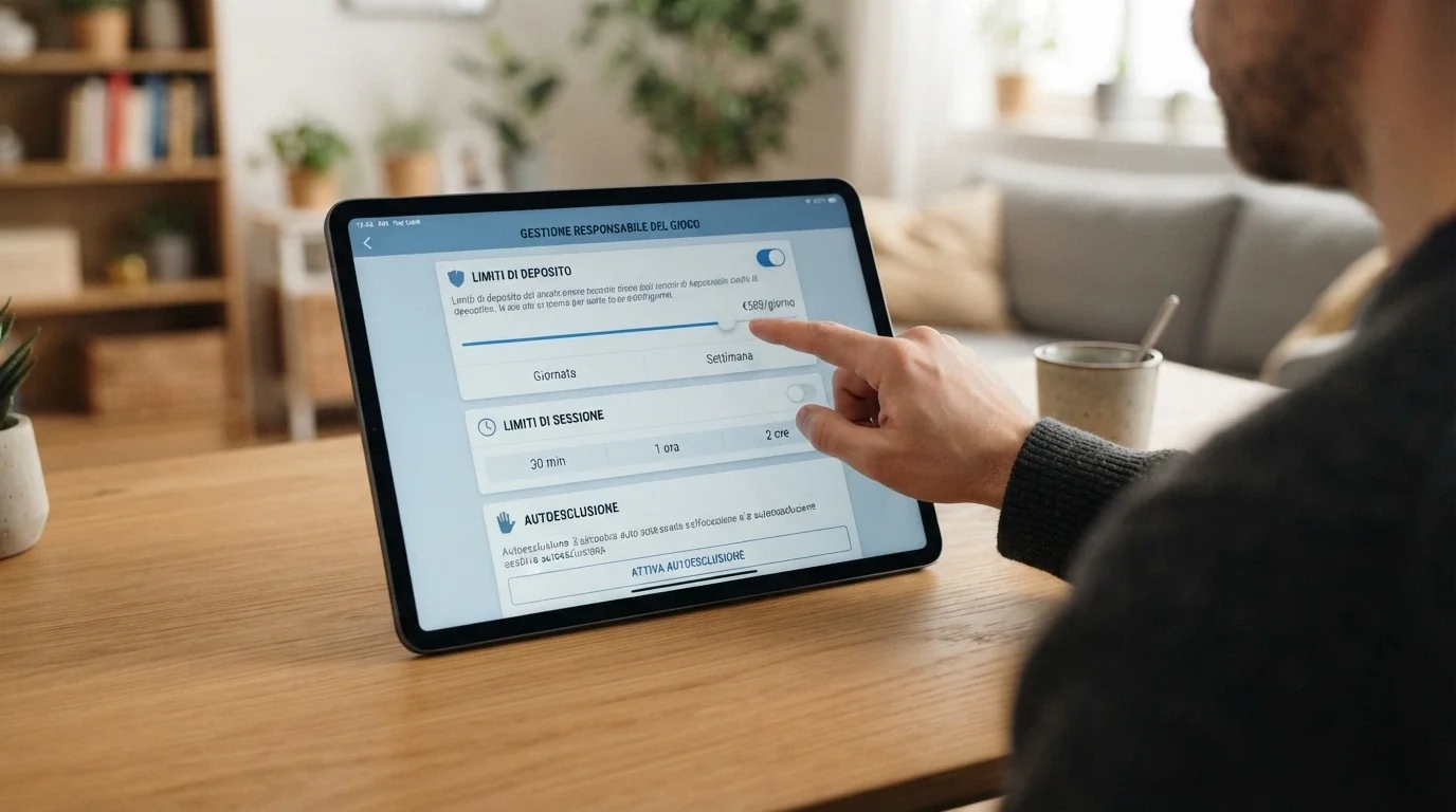 L'interfaccia di un pannello di controllo con le voci «limite di deposito», «limite di sessione» e «autoesclusione»