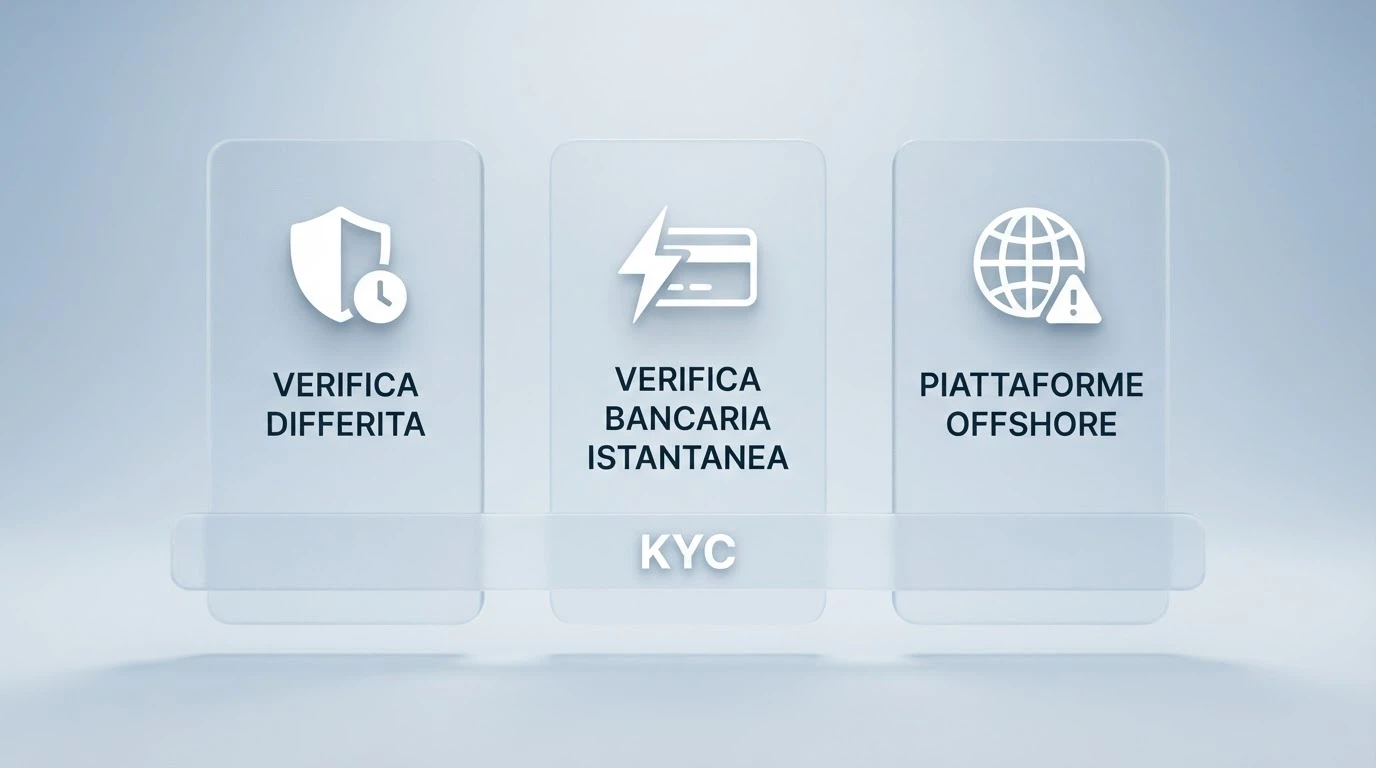 Schema visivo dei tre modelli di verifica: ADM differita, Pay N Play, offshore — con icone per tempi e tutele
